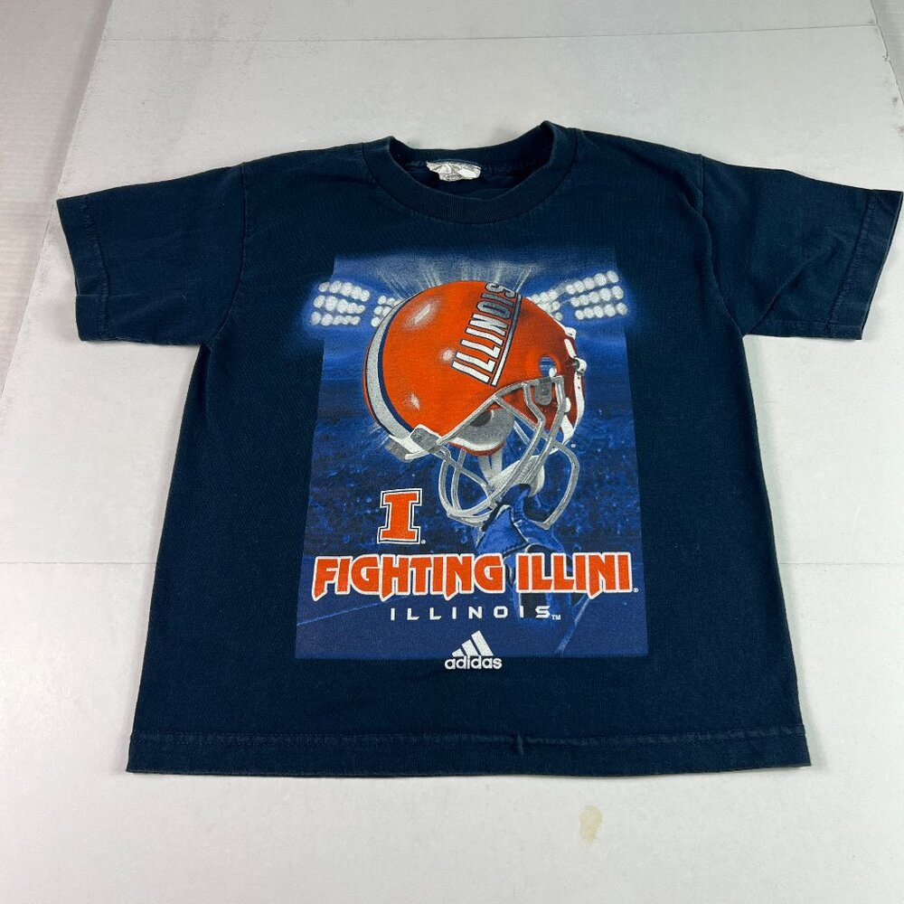 Adidas Illinios Fighting Illini Shirt Kids Small Blue Big Helmet Football Tee